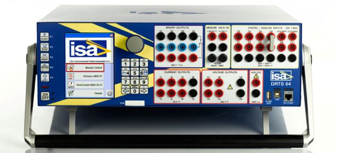 ISA DRT564 Unidade de Teste de Relés Polifásica Microprocessada, controle manual com display em cores, protocolo IEC 61850, end to end test com GPS ou IRIG-B, testes avançados e gerenciamento de dados TDMS, biblioteca com os relés dos principais fabricantes, 4 x 300V at 100 VA, , catalogo e ficha tecnica datasheet