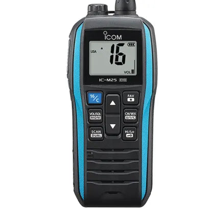 Icom 1047906 ID: ICM M25 EVO BLUE 71 USA, &nbsp;IC-M25 EVO Buoyant Handheld VHF Radio - Blue, produto importado