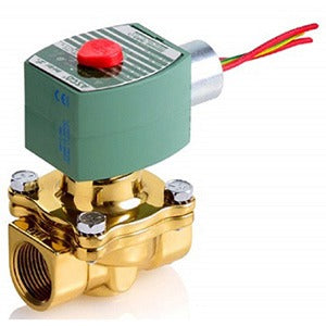Asco EF8222G005 120/60 Válvula Solenóide, conexão rosca 3/4" NPT, 2/2 vias, normalmente fechada, orifício 12,7mm, corpo em latão, tensão nominal 120 Vca, potência 10,5 W, 14 kgf/cm2, IP65W, grupo IIC, T6, ficha tecnica catalogo datasheet