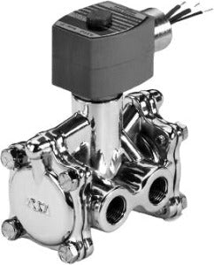 Asco EV8316G381V Válvula Solenoide, rosca 1/4" NPT-M, 3/2 vias, normalmente fechada, orifício 8mm, corpo em aço inoxidável, 24 VDC, 1,4W, pressão máxima 9 kgf/cm2, proteção IP66, Grupo IIA, classe de temperatura T6, produto importado, ficha tecnica catalogo datasheet