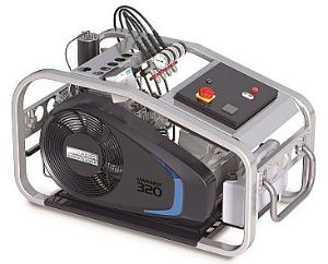 Bauer Mariner 320-E SWPD Compressor industrial, tipo pistão (alternativo), vazão 320 l/minuto, pressão máxima operação 330 bar, acionado por motor elétrico, montado em skid sem rodas, produto importado, ficha tecnica catalogo datasheet