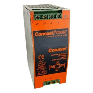 Conexel C910542.2412 Fonte de Alimentação, tensão de entrada 125Vcc, saída 24Vcc, corrente de saída 5,0A, potência 120W, produto importado, descontinuado pelo fabricante, disponibilidade limitada
