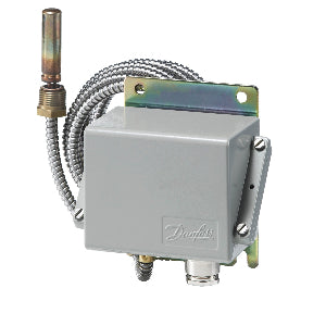 Danfoss 060L312266 termostato KPS79, faixa temperatura 50 a 100ºC, SPDT, bulbo remoto, capilar 5000 mm, IP67, produto importado, datasheet