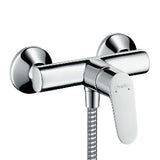Hansgrohe 31960000 Misturador de chuveiro, série Focus, manopla central monocomando, para instalação exposta, fluxo de 15L/minuto a 3 bar, válvula anti-retorno, conexão mangueira 1/2" polegada, pressão de operação mínima 1 bar e máxima de 10 bar, não-termostático, produto importado, ficha tecnica catalogo datasheet