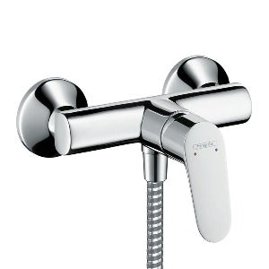 Hansgrohe 31960000 Misturador de chuveiro, série Focus, manopla central monocomando, para instalação exposta, fluxo de 15L/minuto a 3 bar, válvula anti-retorno, conexão mangueira 1/2" polegada, pressão de operação mínima 1 bar e máxima de 10 bar, não-termostático, produto importado, ficha tecnica catalogo datasheet
