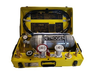 Kit-Aero KA2020 unidade portátil para carga de Nitrogenio (PCU), com 3m de mangueira e conectores rápidos (quick connect), maleta compacta de alúminio, cilindro com capacidade para 1800L STP, filtro, TPED, G1/4", nível de filtragem 20 micra, peso 21.5 kg, produto importado, ficha tecnica catalogo datasheet
