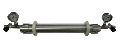 Vinci LPP1000 cilindro a pistão de baixa pressão, capacidade 1000 cc, pressão 3000 psi, 120ºC, aço inox, comprimento 890 mm, conexão rosca 1/4" FNPT, H2S, produto importado