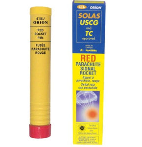 Orion 800 foguete paraquesdas Solas vermelho (rocket parachute), altitude 350 m (1150 ft) 30.000 candelas, tempo de queima 40 segundos, importado, datasheet