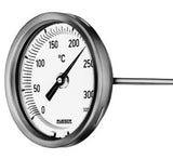 Rueger TMH100A+AMX Termometro industrial, sensor bimetalico, em aço inox, montagem horizontal, conexão 1/2" NPT, visor em vidro laminado, mostrador em alumínio branco, ponteiro preto, fixação tipo roscado, precisão 1%, diametro do mostrador 100 mm, graduação de 0 a 300º Celsius, produto importado, catalogo datasheet