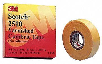 Scotch 3M 2510 fita isolante, 600V (0,6Kv), tecido cambraia, amarela, largura 19mm x comprimento 18m (3/4" x 60'), produto importado, datasheet