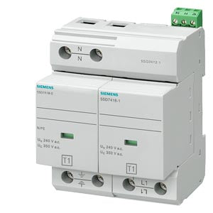 Siemens 5SD7412-1 protetor contra surto elétrico, corrente transitória máxima 100kA. 25A, 220 Vca, NCM 851190, importado, datasheet
