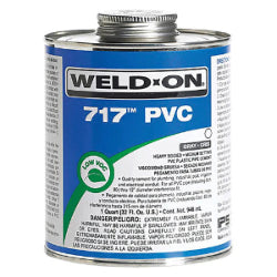 Weld-On 717 PVC cemento adesivo industrial, embalagem de 473 e 946 ml, 13974, para tubulações, código NCM 350691, 0000001400, produto importado, datasheet