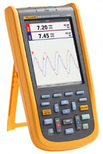 Fluke 125B/S osciloscópio digital, largura de banda 40 MHz, entrada 5 mV-200 V/div, alimentação bateria NiMH, 2 canais, visor LCD colorido 5,7", datasheet