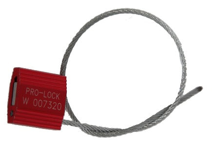 Pro-Lock PR-MC#250-300 Lacre Selo em Aluminio, e cabo de aço, medida da cabeça 30x20x10 mm, comprimento de cauda 300 mm, disponivel nas cores vermelho, verde e metalico, produto importado