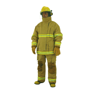 Jobe Luv LUV J.3831.030.M Conjunto de Segurança, tipo calça com blusão, proteção de bombeiro,  fibra ara mida alta resistência, conforme NFPA 1971, 745g/m², com faixa retro-refletiva, cor amarela, tamanho M, junção do tecido soldada, fechamento com velcro/zíper, certificado aprovação - MTE, produto importado