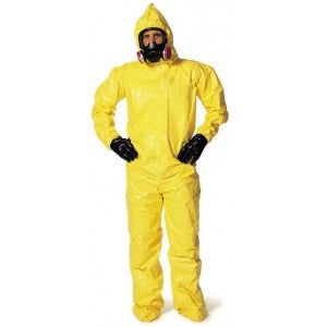 Lakeland CHEMMAX Macacão de Segurança, proteção química, em fibra polietileno alta densidade, impermeável, cor amarela, tamanho G, com elástico punho-capuz-tornozelo, costura simples, fechamento com velcro/zíper, com certificado aprovação -MTE , produto importado