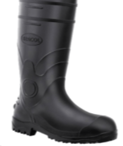 Bracol BPL Bota de Segurança, cano longo, em PVC, ABNT NBR ISO 20345, preta, tamanho 44, com forro em meia de poliéster, antiderrapante, ressalto mínimo de 2,5 cm, sem biqueira, com certificado de aprovação-CA MTE, produto importado