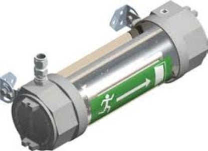 Blinda AIFTX/V1-1X18E220V Luminária de Emergência, autonomia 3 horas, para lâmpada fluorescente compacta 18W, receptáculo 2G10-NBR 8346, 100-240Vca / 108-250Vcc, corpo em alumínio, refletor em policarbonato, difusor em vidro borossilicato, com grade de proteção, IP 66 - NBR IEC 60529, produto importado