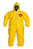 Dupont D14011429 Macacão de Segurança, proteção química, em fibra polietileno alta densidade, impermeável, cor amarela, tamanho G, com elástico punho-capuz-tornozelo, fechamento com velcro/zíper, certificado aprovação -MTE, produto importado