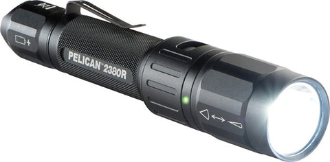 Pelican 2380R Lanterna de Mão Recarregável, corpo metálico, para bateria recarregável, CR123A, IEC 60086, 3,7V, lâmpada módulo de LED 5,5W,com clipe p/camisa e cordão, proteção IPX7, NBR IEC 60529, código NCM 851310, produto importado