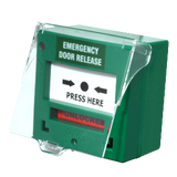 Assa Bloy CP32 Acionador de emergência rearmável com capa de proteção e chave de reset, tensão de operação 12-24V, dimensões externas 87(C) x 91(L) x 53(P) mm, 5A/125/250 VCA, 100 mΩ, disponível nas cores verde, vermelho, amarelo e branco, NCM 853110, produto importado