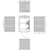 Bell Container Desmontável (foldable, dobrável), 3m x 2m (10ft x 6,6ft), 3064x2149x2093 mm (montado) e 3064x2149x300 mm (desmontado), peso 374 kg, corpo em aço galvanizado, (flat pack storage unit), código NCM 8609.00.00, produto importado