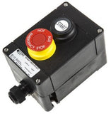Cooper GHG 411 82+DRT+SGT Botoeira Comando Eletrico, com 1 botão de comando comum pulsador e 1 de emergência (tipo cogumelo), 690V, 16A, IP66, ABNT NBR IEC 60529 Ex de, Grupo IIC, Classe de temperatura T6, GHG4118201R1307, produto importado