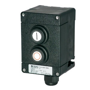 Cooper Ceag GHG 411 8200 R0001 Chave Comutadora Rotativa, botoeira, poliamida, com 2 botões, tipo impulsão, DRT, contato 1NA 1NF, IEC 60947-5-1, 600V, EEx de, IIC, T6, ATEX, IP66, produto importado, catalogo data sheet