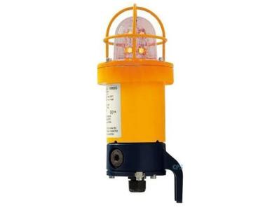 Cooper MEDC FHF 22491301 Sinalizador de Advertencia, montagem fixa, tipo luminoso, corpo em alumínio, globo de borosilicato incolor (clear), lâmpada de Xenônio 5W, 24Vcc, IP67, NBR IEC 60529 Ex de, Grupo IIC, Classe T6 85ºC, catalogo e datasheet