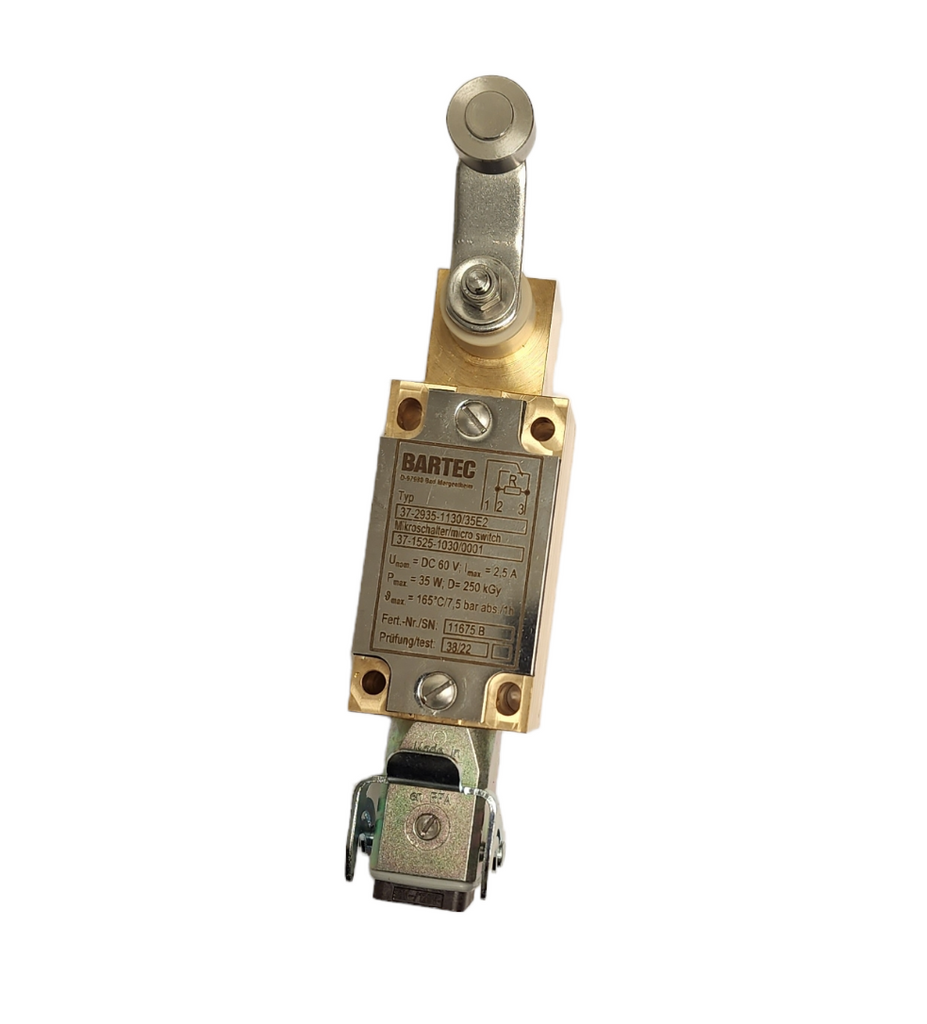 Bartec 37-2935-1130/35E2 Chave Fim de Curso, acionamento por alavanca com roldana de 32mm, resistência circuito aberto 47kOhm, conexão elétrica Harting HAN 7D, certificados KTA 1401, KTA 3505 e Loca Proof, produto importado, ficha tecnica catalogo datasheet