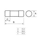 Italweber 1421001 Fusivel Cilindrico Ch10 Gg 1A 500V, 10.3 x 38 mm, código NCM 85351000, produto importado