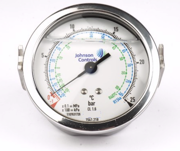 Johnson Controls 1541.218  Manômetro de Pressão, 80 mm -1/25 Bar, R134A-R407C, 1/4", utilizados em chillers e compressores das marcas Sabroe, York e Mycom, pressure gauge