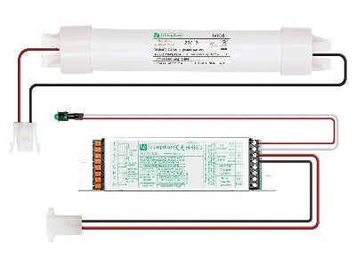 Liteplan HRN5 Modulo Reator Eletronico, 4-70W, 230-240Vac, 50/60Hz, 200mA, 5 polos, utiliza bateria tipo 6V 4.5Ah NiCd, perfil baixo, dimensões 340x37mm, item alternativo para o antigo Existalite XT.3G, código NCM 85041000, produto importado, ficha técnica catalogo datasheet