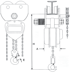 PCT King Premier KH10050 Talha de Carga de acionamento manual, para corrente, com capacidade de carga de 5 toneladas e elevação de 8m, Ex d, NBR IEC 60079-0, Grupo IIA Classe T6, produto importado