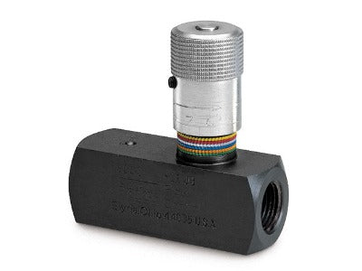 Parker F400B Valvula Hidraulica Controladora, vazão, roscada 1/4" NPTF, acionamento diretamente operada, material do corpo em latão, pressão máxima 140bar, montagem do componente em linha, produto importado, ficha tecnica catalogo datasheet