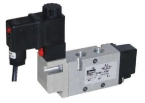 Parker PVN3-5150-XX Válvula Solenóide, pneumática, retorno por mola tipo spool, bobina 12Vcc, 5/2 vias, 1/4" NPT, orifícios de pilotagem 1/8" NPT, vazão 1640 l/min, 8 bar, faixa de pressão 3 a 8 bar, CV 1,05, fluido de trabalho ar comprimido filtrado, faixa temperatura -10 A 55ºC, produto importado