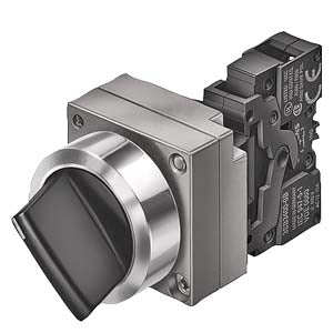 Siemens 3SB36102E11 Chave Comutadora Rotativa, IEC 60947-5-1, 3 posições, 24Vcc, 10A, furação Ø 22,0mm, produto importado, NCM 853530, catalogo data sheet
