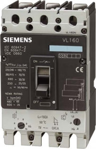 Siemens 3VL2708-2DC33-0AB1 Disjuntor Tripolar em caixa moldada, conforme NBR IEC 60947-2, isolamento nominal (Ui) 690V, 50/60Hz, capacidade de interrupção máxima 50kA, com disparador térmico ajustável, acionamento por alavanca vertical, proteção IP20, produto importado, NCM 851190, catalogo data sheet