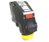 Stahl 8570/11-304 Tomada de Sobrepor, 100-130V 2P+T 16A, cor amarela, com chave seccionadora rotativa incorporada em caixa de poliester, IP66, com prensa cabo M25x1,5mm para 7-17mm, código NCM 853530, produto importado, catalogo data sheet