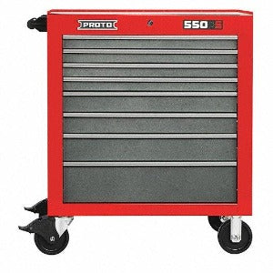 Stanley Proto J553441-8SG Armario de Ferramentas Industrial, corpo em aço, tipo gabinete rolante, com 8 gavetas com rolamentos, disponível na cor vermelho, 41x34x25 1/4" polegadas, capacidade cúbica 15.134" pés cúbicos, substitui o antigo J453441-8RD, código NCM 940320, produto importado
