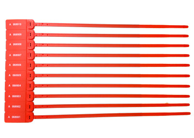 Total Lockout CLO-400/PSLRED-K Lacre Plastico, em polipropileno, auto travante car seal, serializado, comprimento 400 mm (15-3/4″), resistencia 25 kgs (55 lbs), embalagem com 1000 unidades, disponível nas cores, vermelho, verde, amarelo e azul, NCM 392690, produto importado