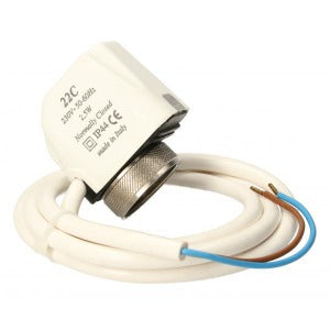 Watts 22C Atuador Eletrotérmico, alimentação elétrica 230V, consumo 2,5W, IP44, 22C230NC2-5, corpo poliamida, diâmetro da conexão M30 x 1,5, conexão elétrica cabo 2 polos x 0,5mm, IEC 60529, 10049515, produto importado, ficha tecnica catalogo datasheet, descontinuado/obsoleto substituto atual 22CX230NC2