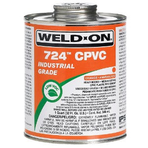 Weld-On 724 CPVC Adesivo Industrial, tipo cimento, em embalagem de 473 e 946 ml, 14184 13531, para sistemas de tubulação Corzan, NCM 350691, datasheet