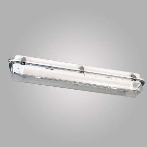 LightPartners TL40S 5105012000-xxx Luminária para Lâmpada Fluorescente, 1x18W (máximo 20W), 2200 lm (Lumens), 220-240V, 50/60Hz, IP67, disponível em aço inoxidável ou galvanizado, montagem com parafusos 2xM8 mm, entradas de cabo 2xM20, 3 horas de emergência, difusor translúcido, ficha técnica catalogo