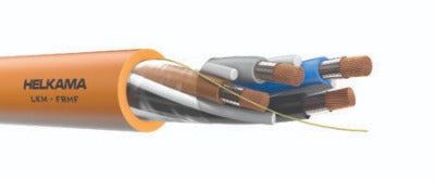 Helkama LKSM-FRHF Cabo Eletrico 28662, semi rígido, 5 condutores, 1,50mm, 0,6-1kV, isolação XPLE, cobertura interna em Mica, blindagem em cobre, poliolefina SHF1, temperatura de operação 90°C, encordoamento 2, cor laranja, IEC 60092-350, código NCM 854470, produto importado