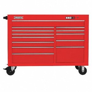 Stanley Proto J555743-13RD Armario de Ferramentas Industrial, corpo em aço, tipo gabinete rolante, com 13 gavetas com rolamentos, disponível nas cores vermelho e preto, 57x25x43" polegadas, capacidade cúbica 28.291" pés cúbicos, substitui o antigo J455743-13RD, código NCM 940320, produto importado