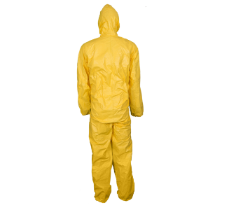 Dupont TYCHEM QC 127S Macacão de Segurança, proteção química e térmica tipo 4/tipo 6/nível 3, fibra polietileno alta densidade conforme ISO 16602 e ISO 27065, impermeável, cor amarela, tamanho XG(EG), com elástico punho-capuz-tornozelo, costura termo selada, fechamento zíper dupla pala/velcro, capuz, com certificado aprovação MTE, produto importado