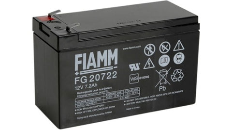 Fiamm FG20722 Bateria Industrial 12V 7,2Ah, terminais tipo Faston 4.8 / 6.3, peso unitário 2.43 kg, 12CE7.5, código NCM 85068000, produto importado, ficha técnica catalogo datasheet